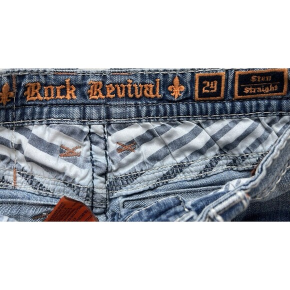 Rock Revival Sten Straight Leg Relaxed Fit Fleur de Lis Jeans Mens Size 29 x 32 - Picture 5 of 12